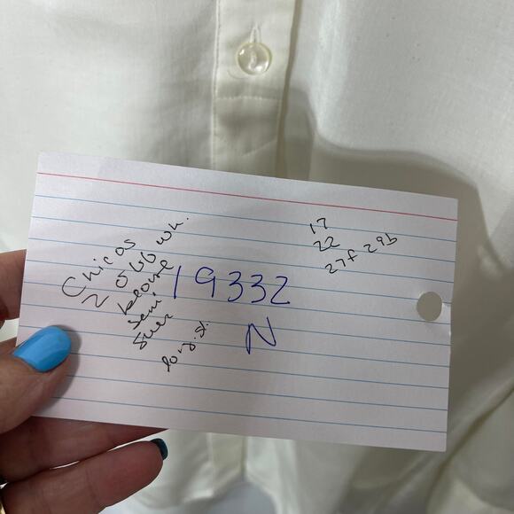 Chico's shirt blouse tunic top women's 12 semi sheer button down  up cream - Picture 14 of 16